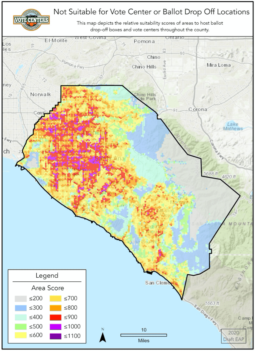 Areas Unsuitable for Vote Center or Ballot Dropbox Location Map