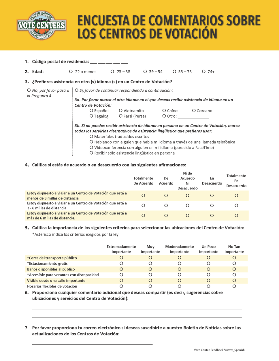 Epanishnglish Vote Center Feedback Su<br>rvey